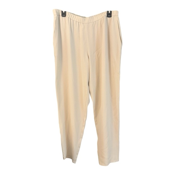 Eileen Fisher Bone Tan Pull On 100% Silk Ankle Pants Large - Picture 1 of 4